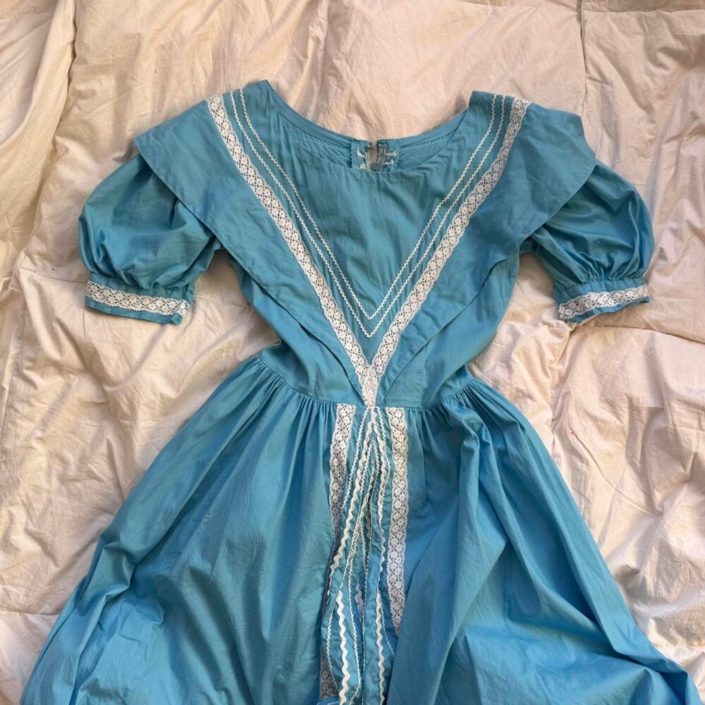 Vintage 50s patio maxi dress sz s Rick rack puff sleeves‎ garden tea party